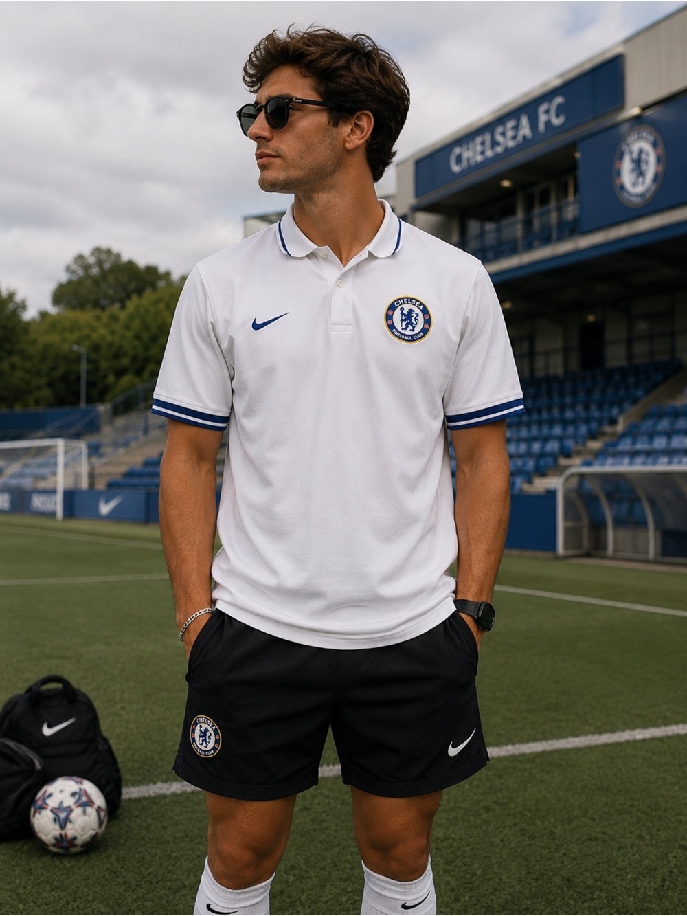Nike Chelsea FC Polo Shirt White Blue Trim Soccer Football Club L